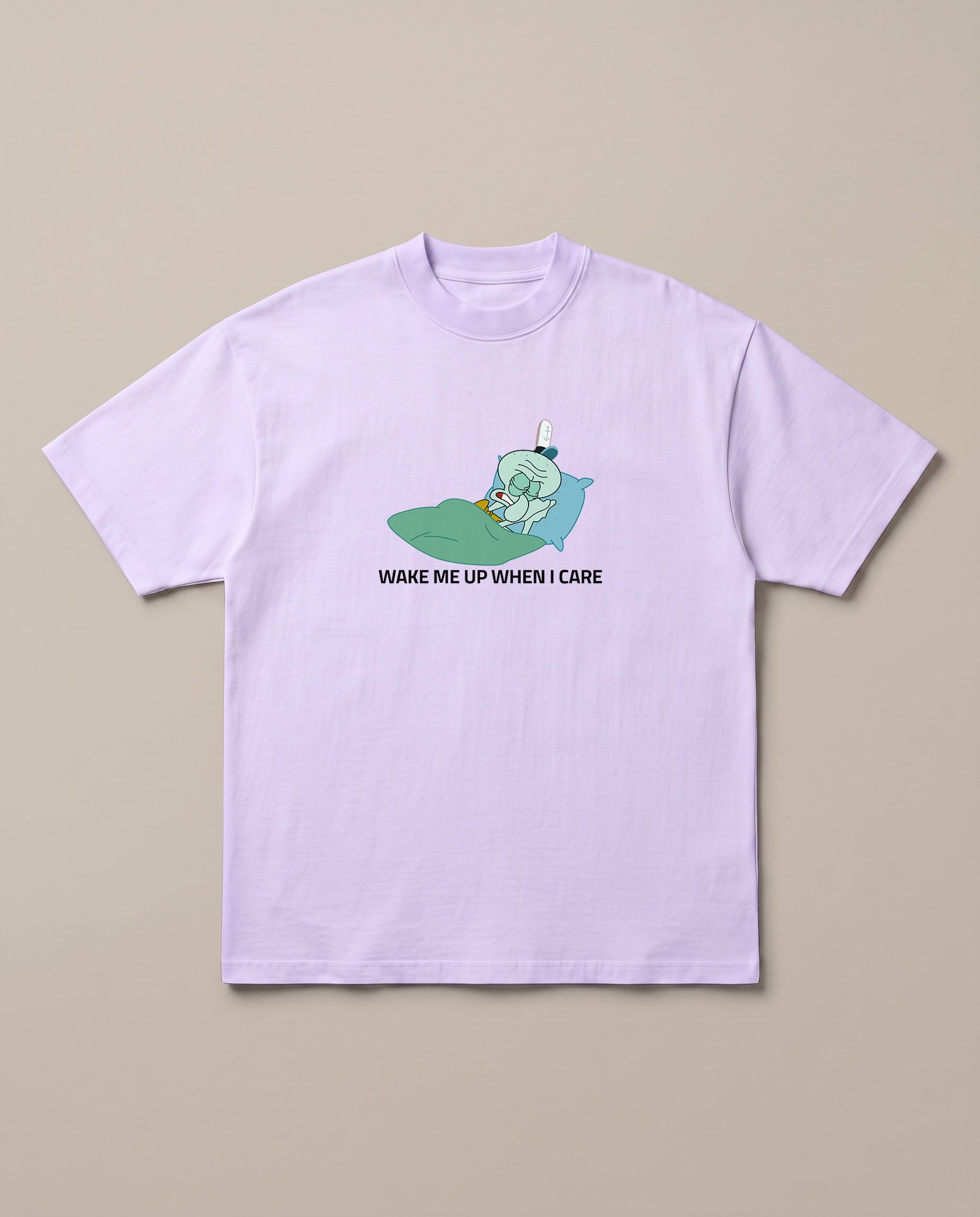 Wake Me Up When I Care Lavender oversized t-shirt — wake squidward up when he cares, front print
