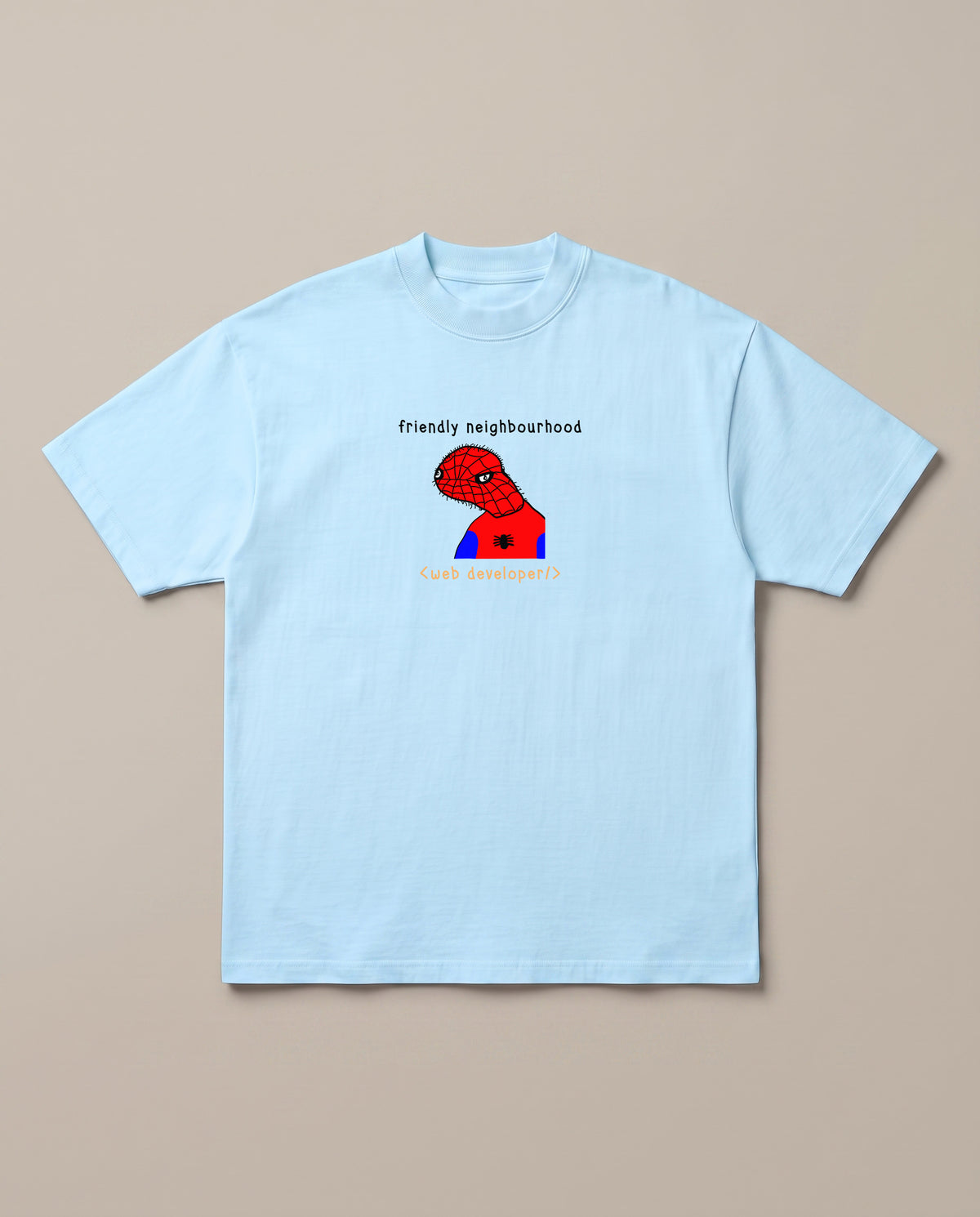Web Developer Baby Blue oversized t-shirt — spider man spoorder man is a highly skilled web developer, front print