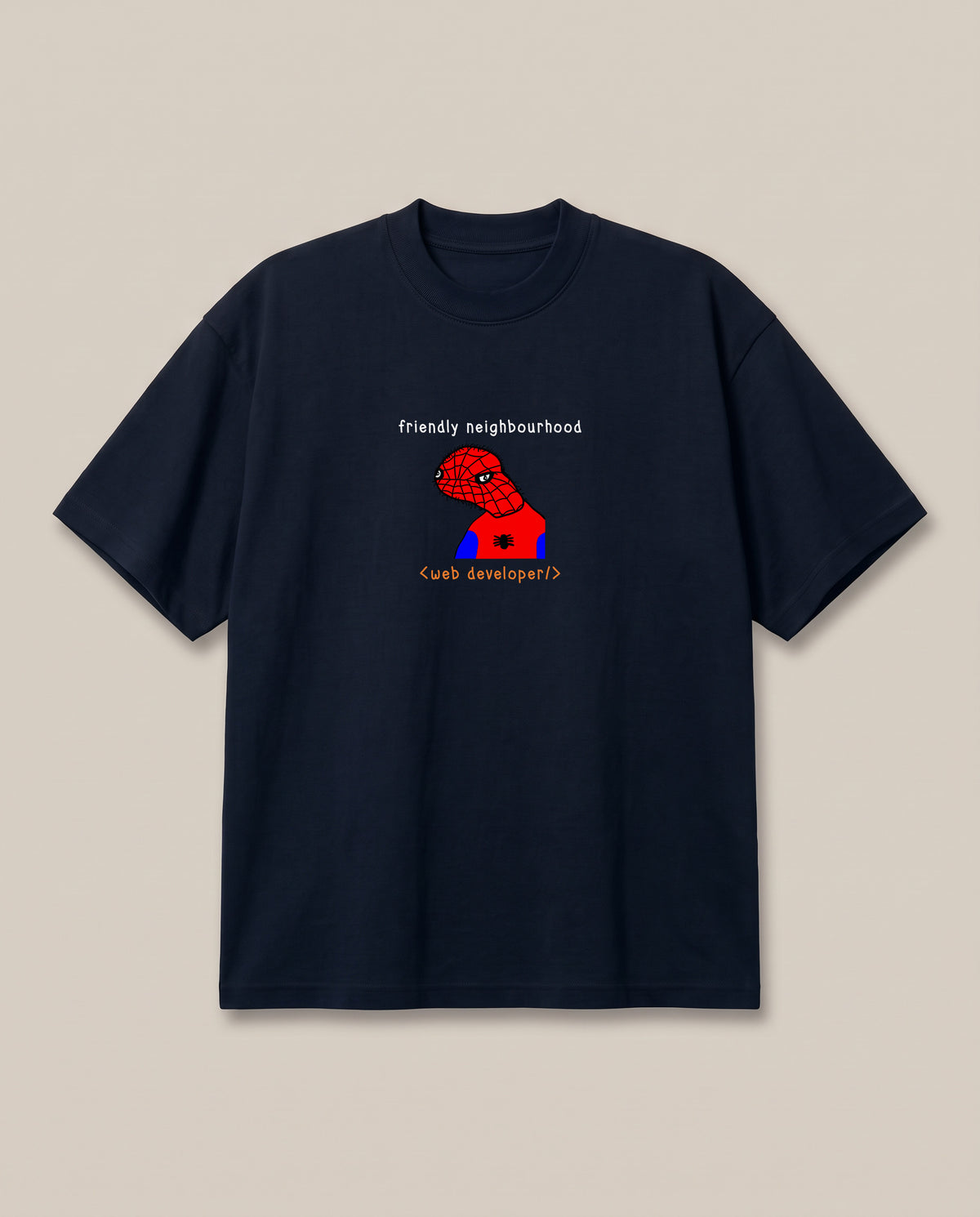 Web Developer Navy oversized t-shirt — spider man spoorder man is a highly skilled web developer, front print