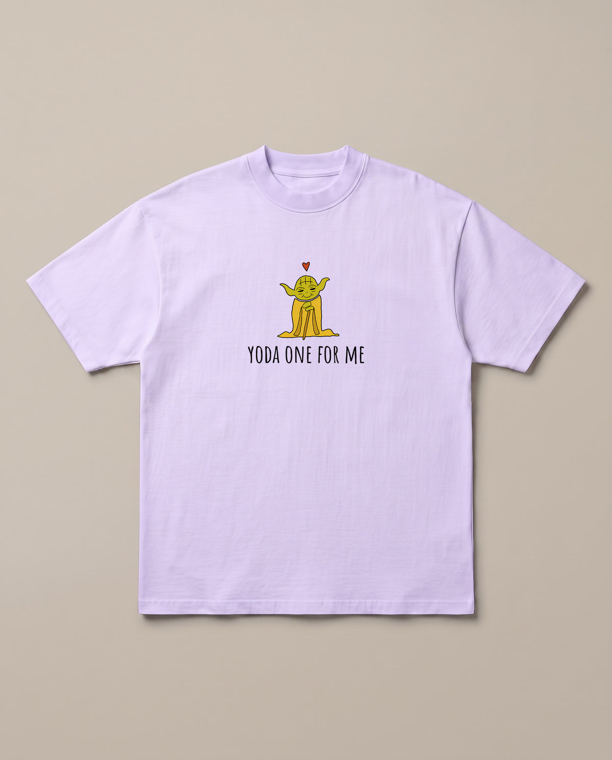 Yoda one for me. Lavender oversized t-shirt — star war jokes pun, front print