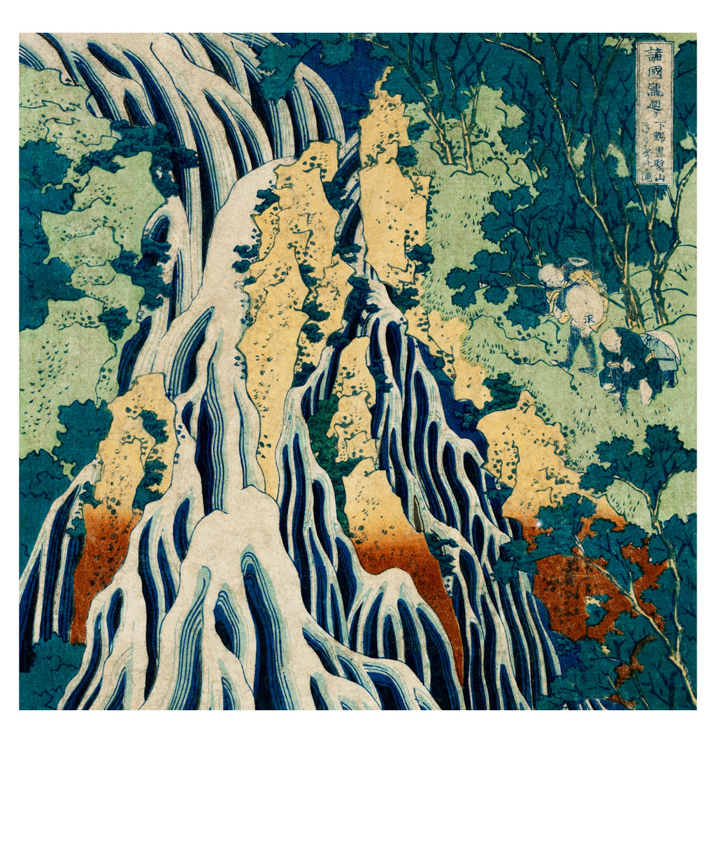 polaroid of painting of waterfall.