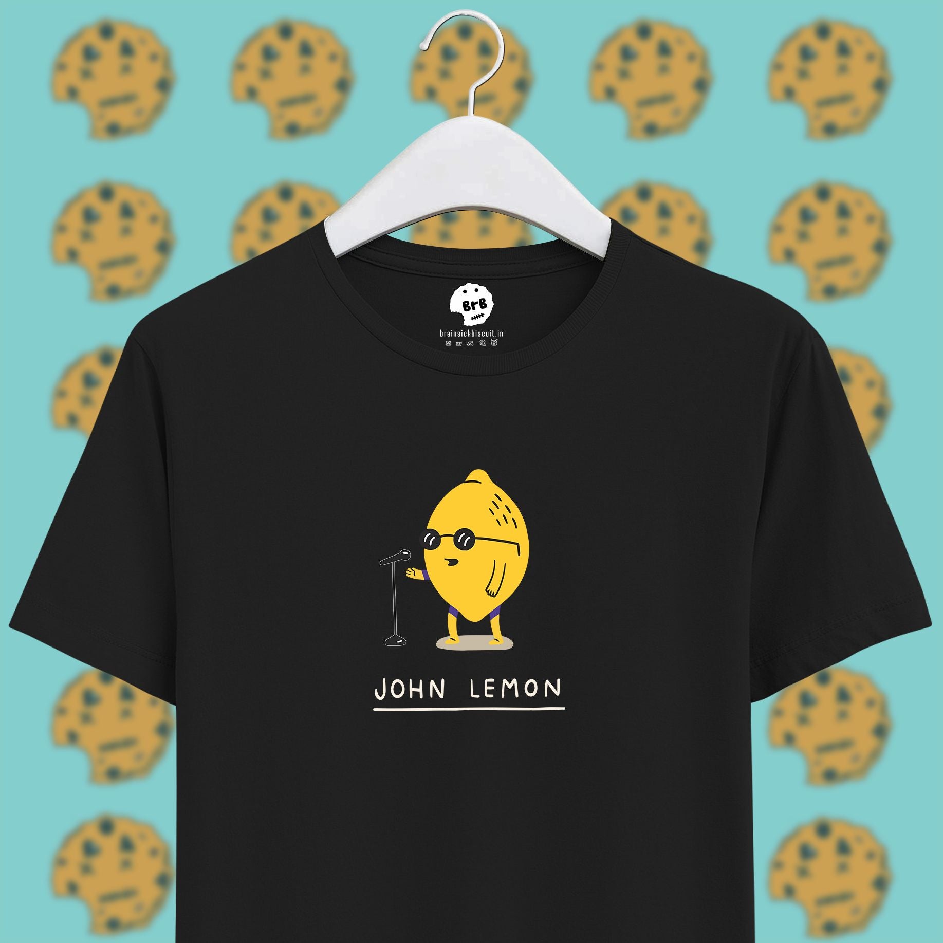 john lennon yellow lemon pun on black half sleeves unisex t-shirt.