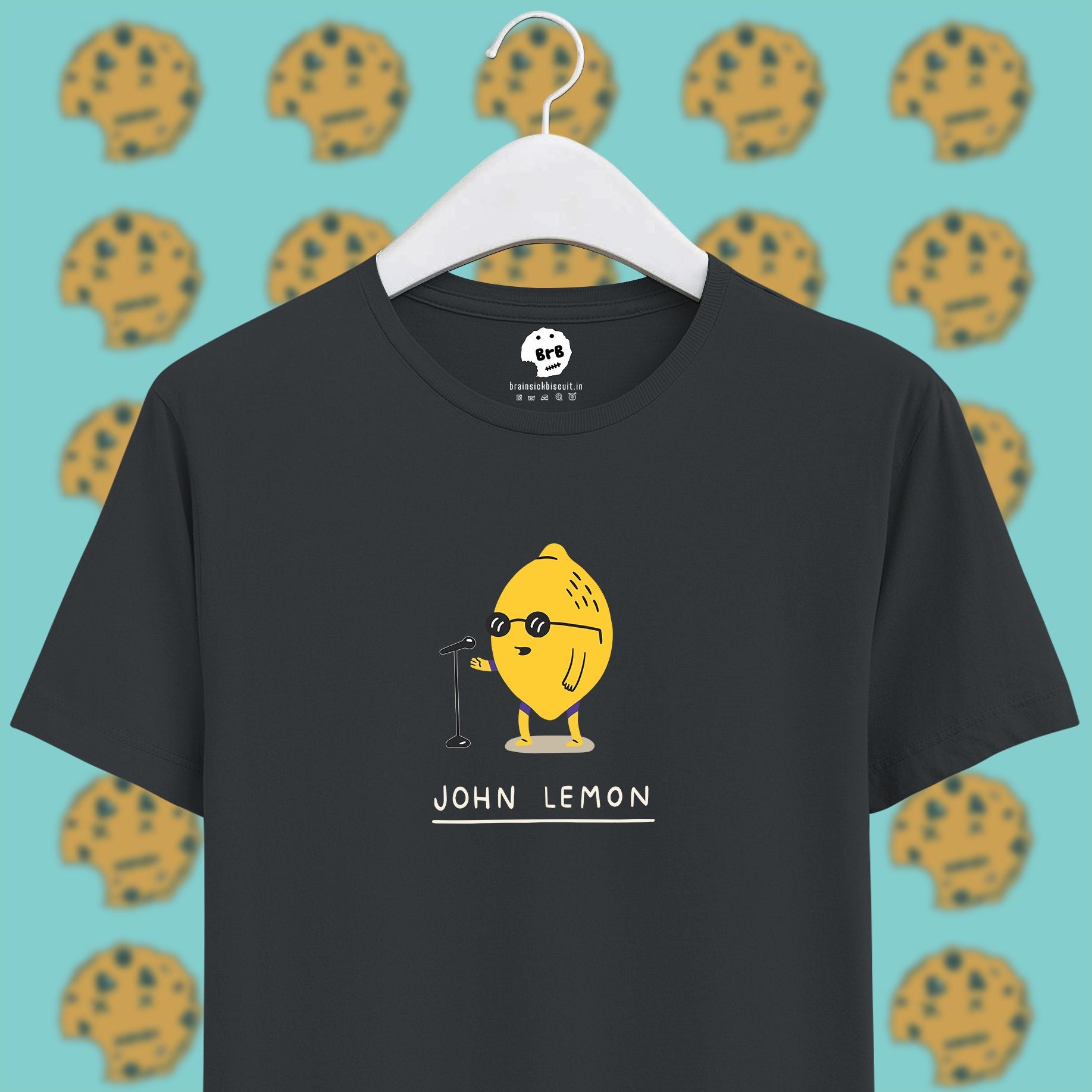 john lennon yellow lemon pun on steel grey half sleeves unisex t-shirt.