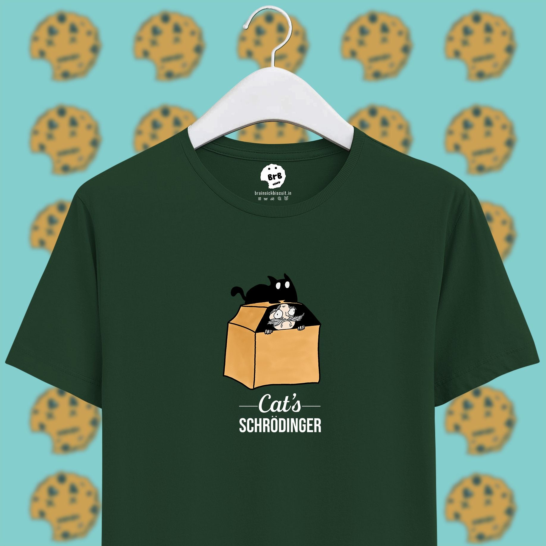 cat's schrodinger reverse thought experiment on bottle green half sleeves unisex t-shirt