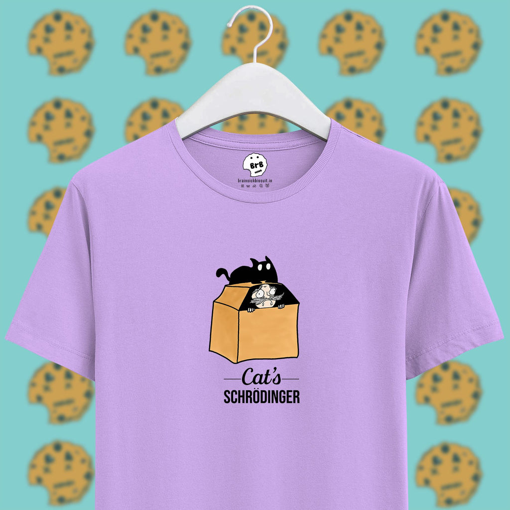 cat's schrodinger reverse thought experiment on lavender half sleeves unisex t-shirt
