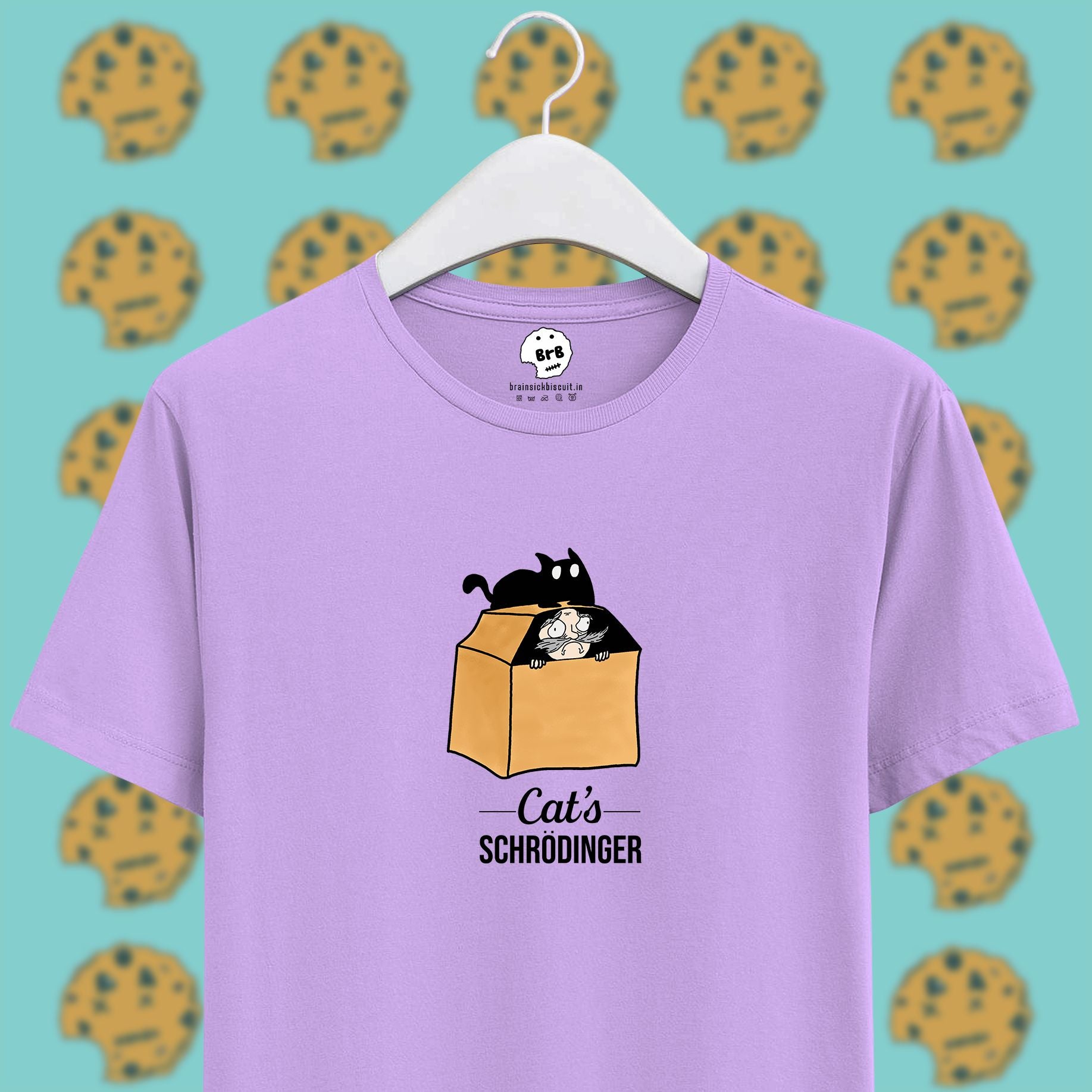 cat's schrodinger reverse thought experiment on lavender half sleeves unisex t-shirt