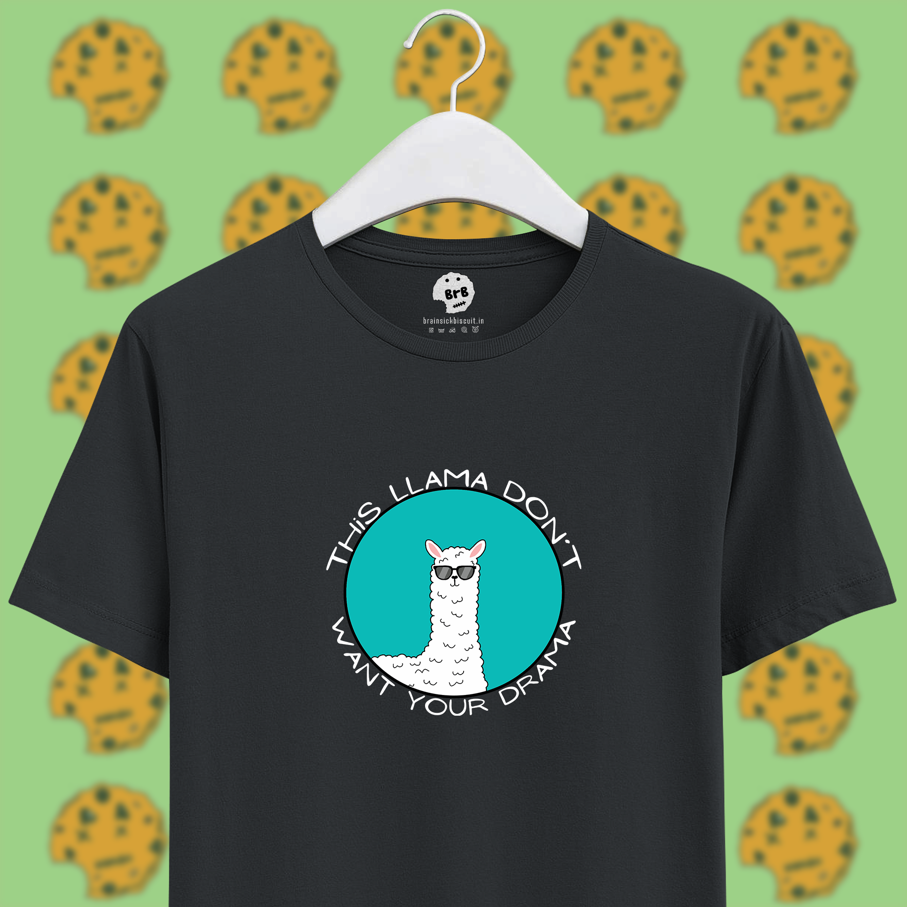 Steel grey unisex half sleeves t-shirt with drama llama pun.