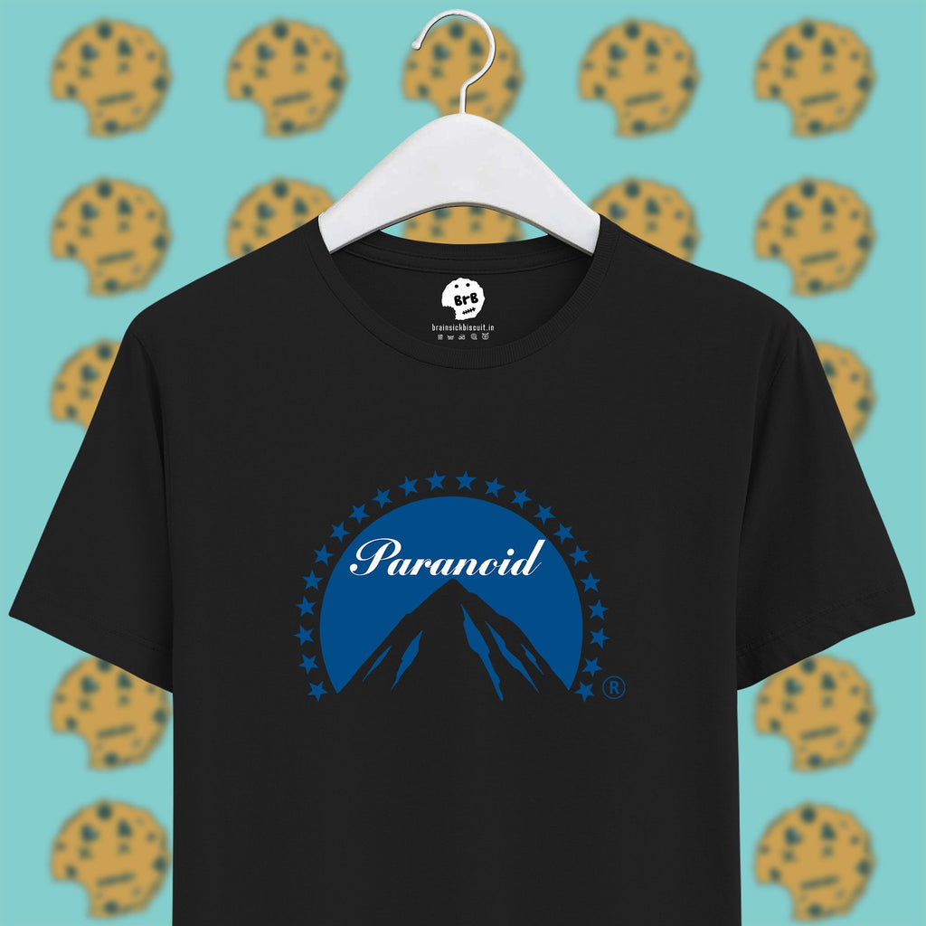 Black unisex half sleeves t-shirt paranoid, paramount pictures hollywood