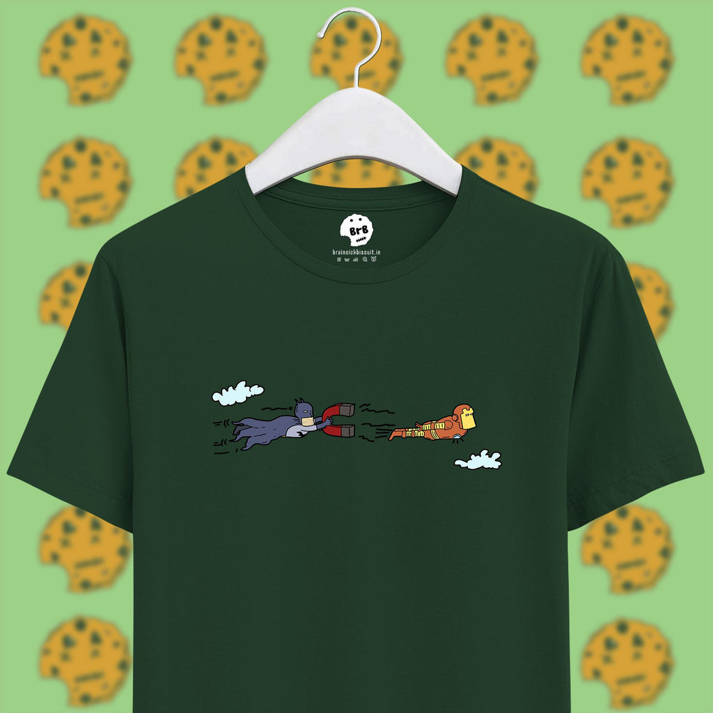 batman vs ironman using magnet on green unisex half sleeves t-shirt