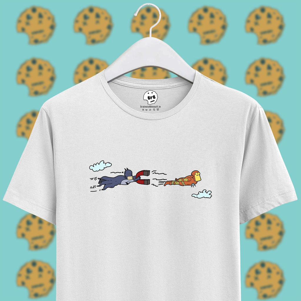 batman vs ironman using magnet on white unisex half sleeves t-shirt