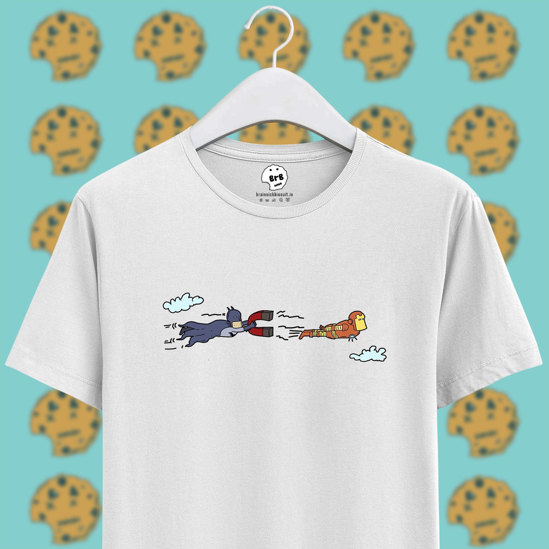 batman vs ironman using magnet on white unisex half sleeves t-shirt